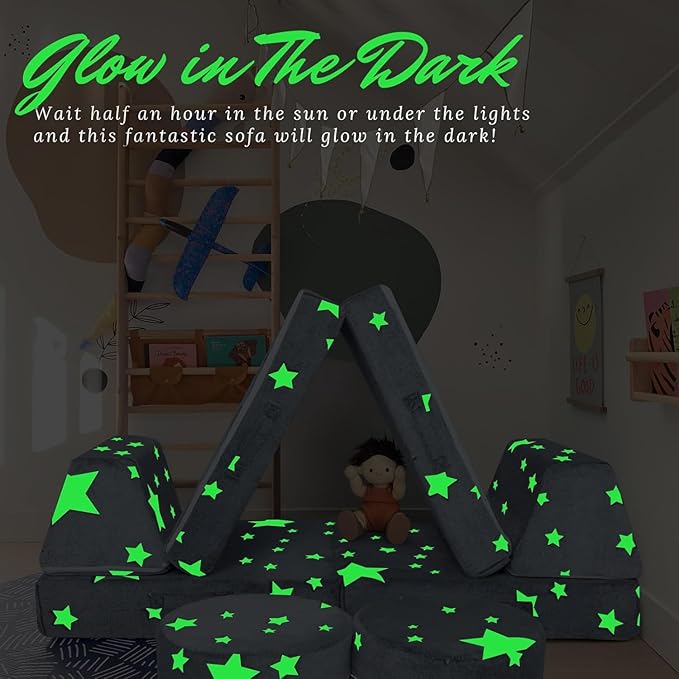 MeMoreCool 8-Piece Kids Modular Play Couch — Glow-in-The-Dark Star Foam Sofa Set - Image 6
