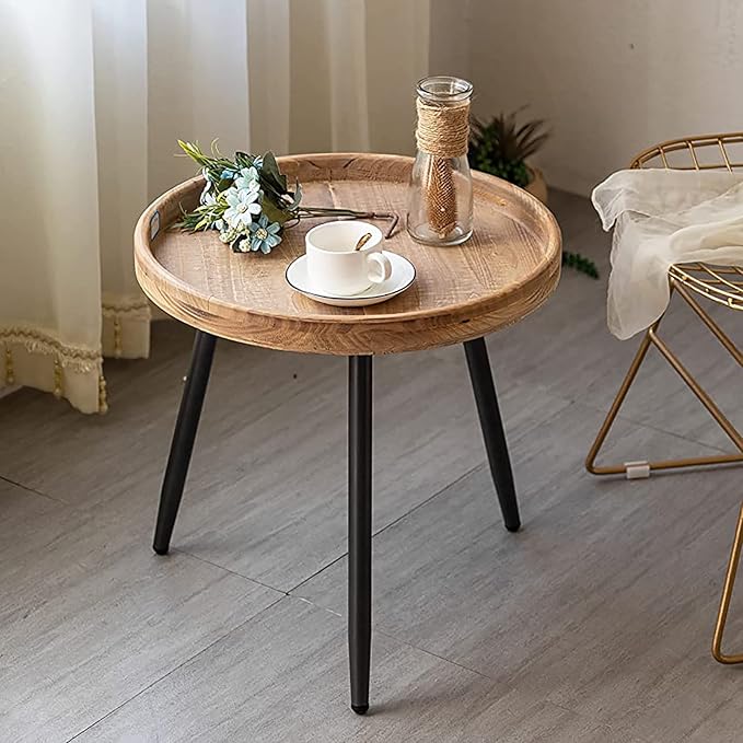 Tiita Round End Table Mental Side Table Nightstand/Small Wood Tables Accent - Image 3