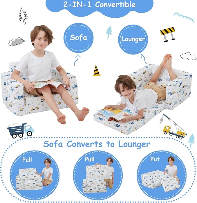 Viviland Kids Chairs for Toddler, 2-in-1 Soft Toddler Couch Fold Out, - Image 5
