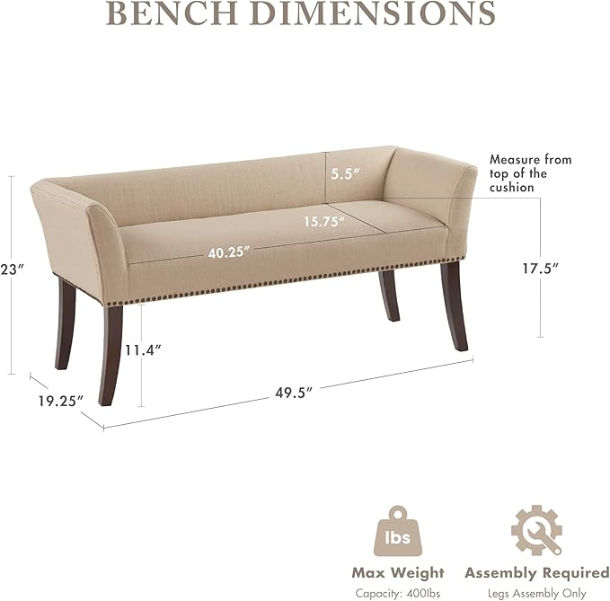 Madison Park Accent Bench, Upholstered - Image 3