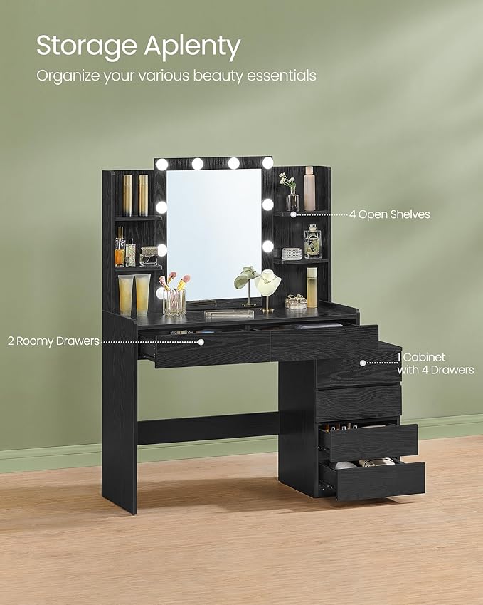 VASAGLE Vanity Desk with Mirror and LED Lights, Makeup Vanity with 6 Drawers - Image 4