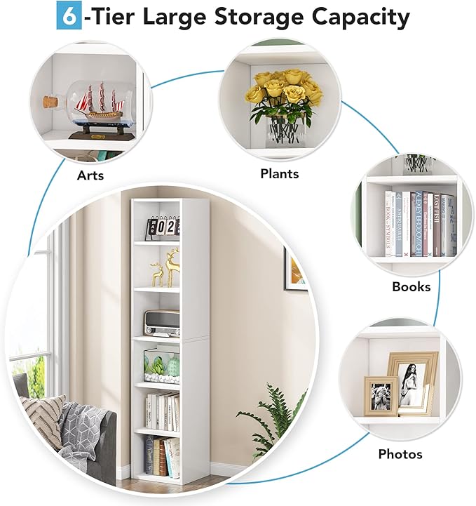LITTLE TREE 70.9 Inch Tall Narrow Bookcase, Corner Bookshelf 6 Tier Cube - Image 6