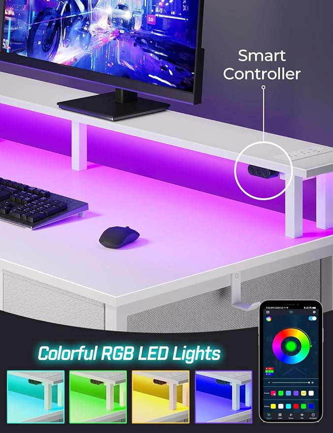 Seventable Computer Desk with Power Outlets & LED Light, 47 inch Home Office - Image 5
