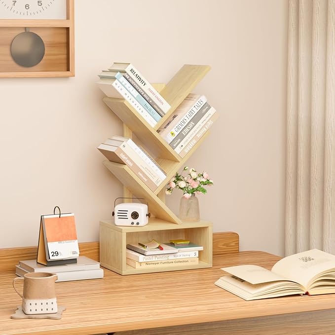 Small Tree Book Shelf, 5 Tier Black Tree Bookshelf, Wood Desktop Bookcase - Image 8