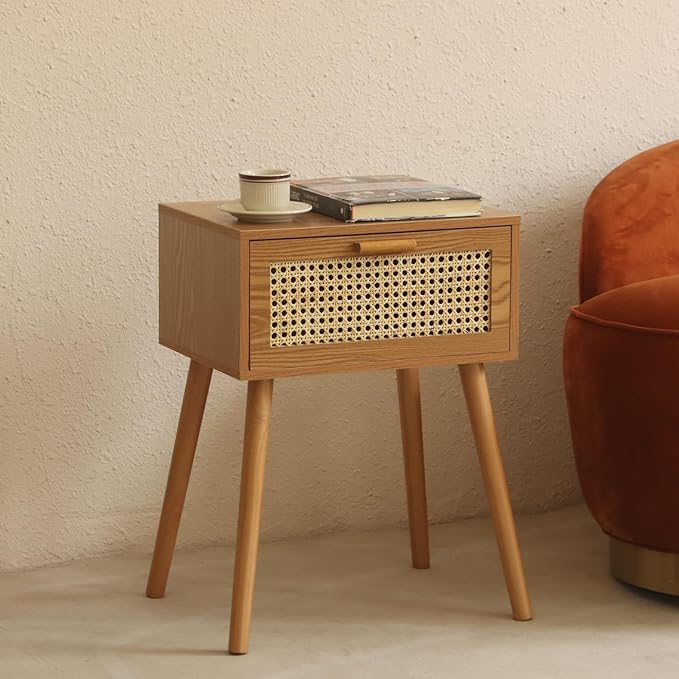 AWASEN Mid Century Nightstand, Rattan Side Table - Image 5