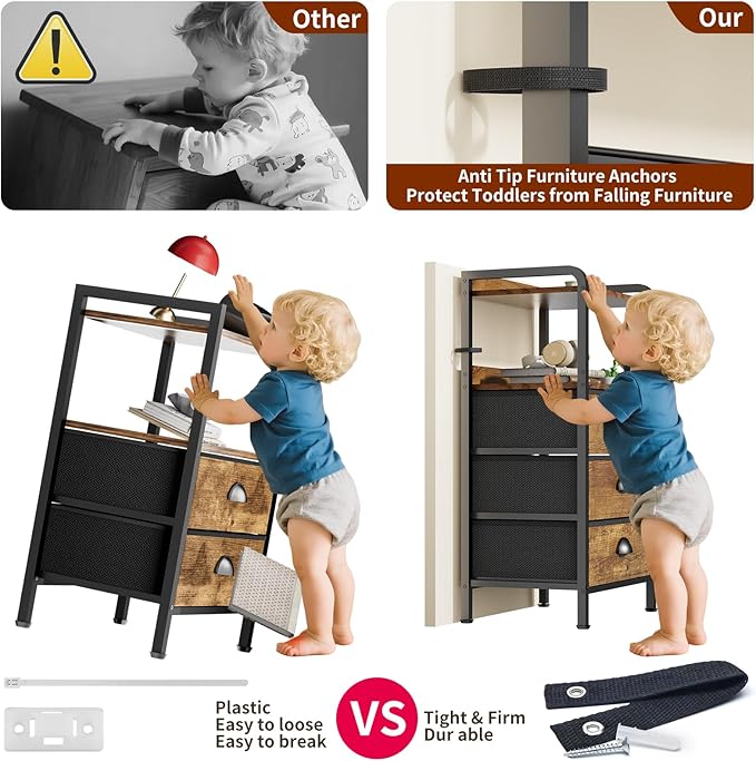 Night Stand Bedside Storage Drawers Bed Side Table Drasser Organizer Nightstand - Image 8