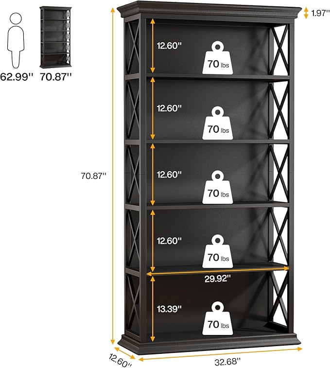Tribesigns 6-Tier Bookcase, 71 Inches Industrial Bookshelves and Bookcases - Image 2