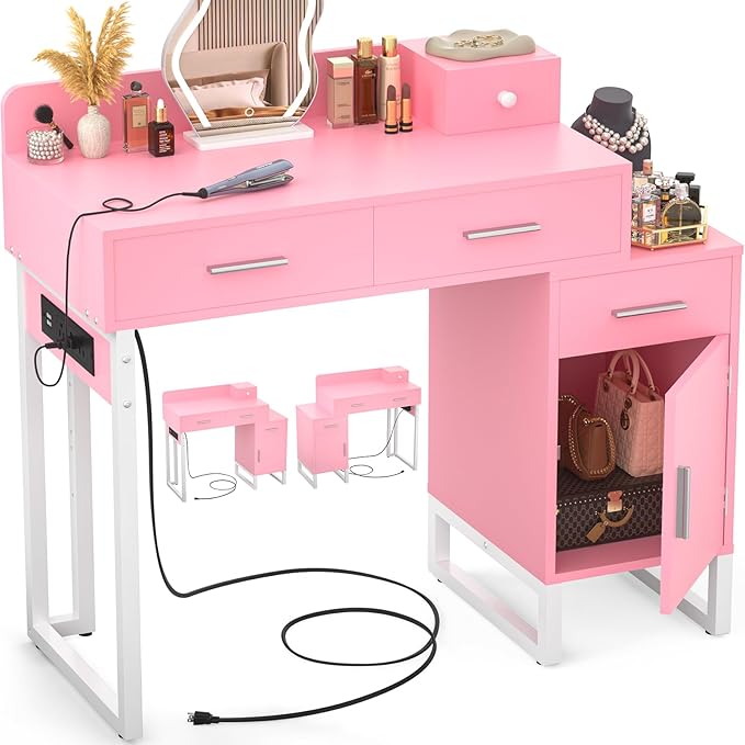 Vanity Desk with 4 Storage Drawers by Besiost