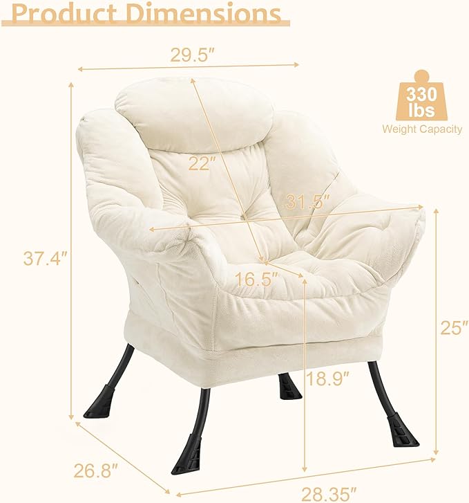 Fabric Lazy Chair for Adults, Oversized Upholstered Sofa Chair, Plush Comfy - Image 3