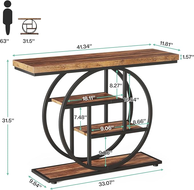 Tribesigns 41.3" Console Table, Industrial 4-Tier Sofa Table Entryway Table - Image 2