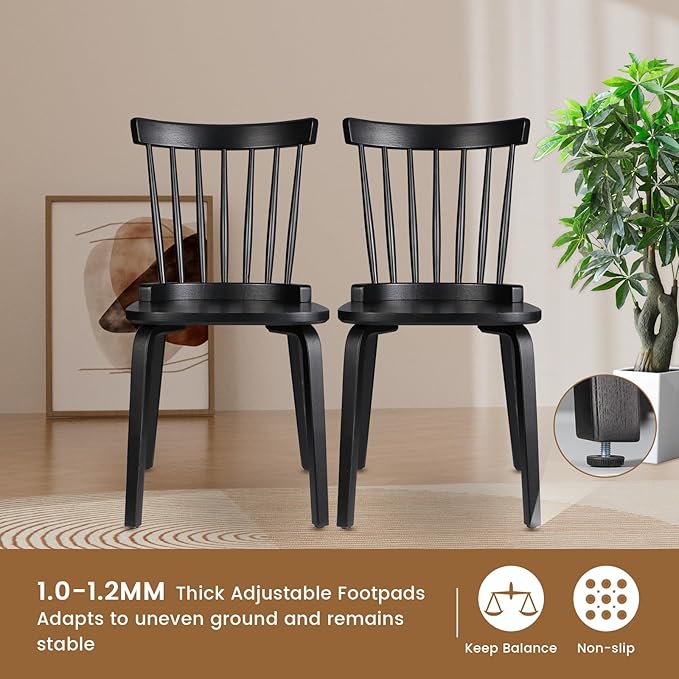 Unovivy Wood Dining Chairs Set of 2, Windsor Farmhouse Spindle Back, Widen Seat - Image 5