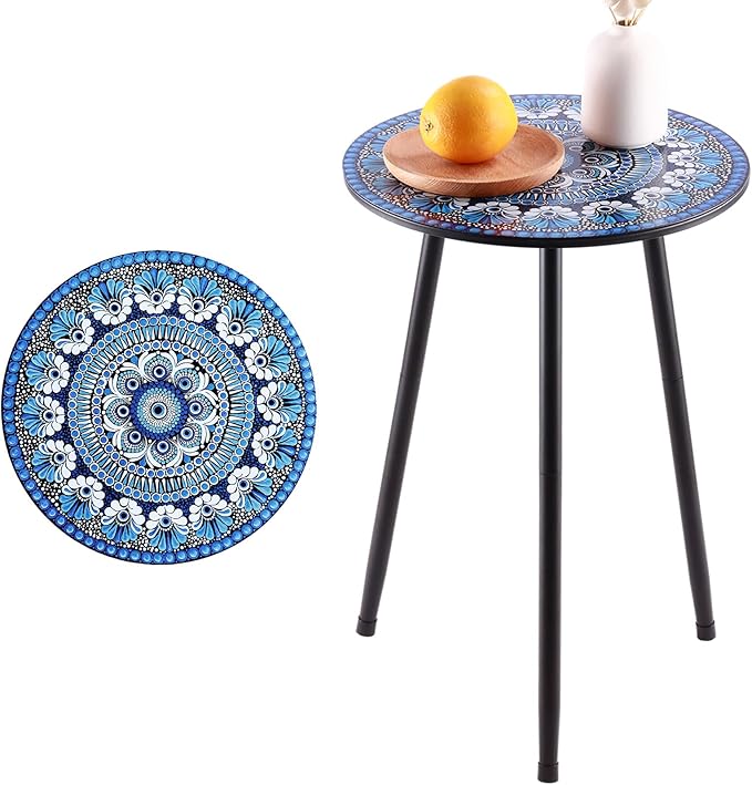 1 Pack Metal Mosaic Round Side Table 13.4" Small End Table by Party+Zealot