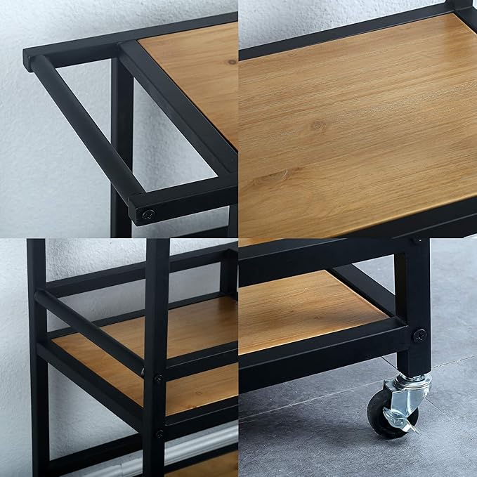 Bar and Serving Cart Industrial & Modern Rustic Rolling Bar and Serving Cart - Image 7