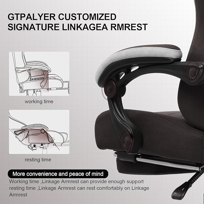 GTPLAYER Gaming Chair with Footrest Fabric Office Chair with Pocket Spring - Image 4