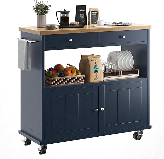 Rolling Kitchen Island with Storage Cabinet, 35.4'' Width Kitchen Cart by KNOWORLD