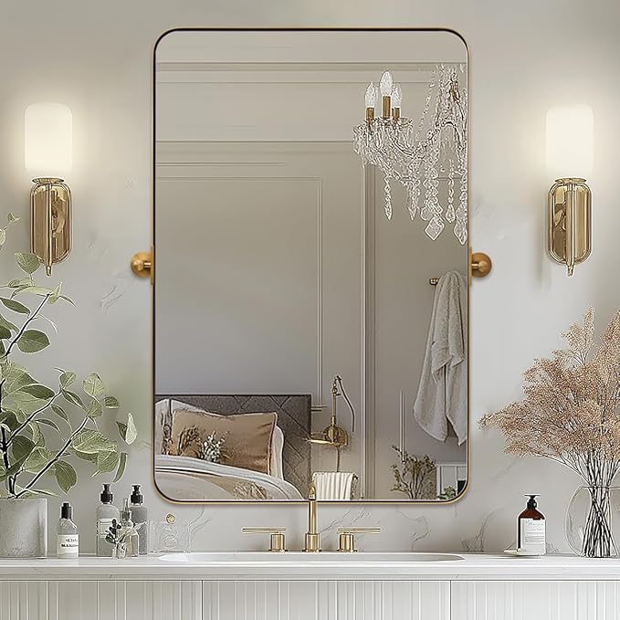 MOON MIRROR Brushed Gold Rectangle Pivot Mirror by MOONMIRROR