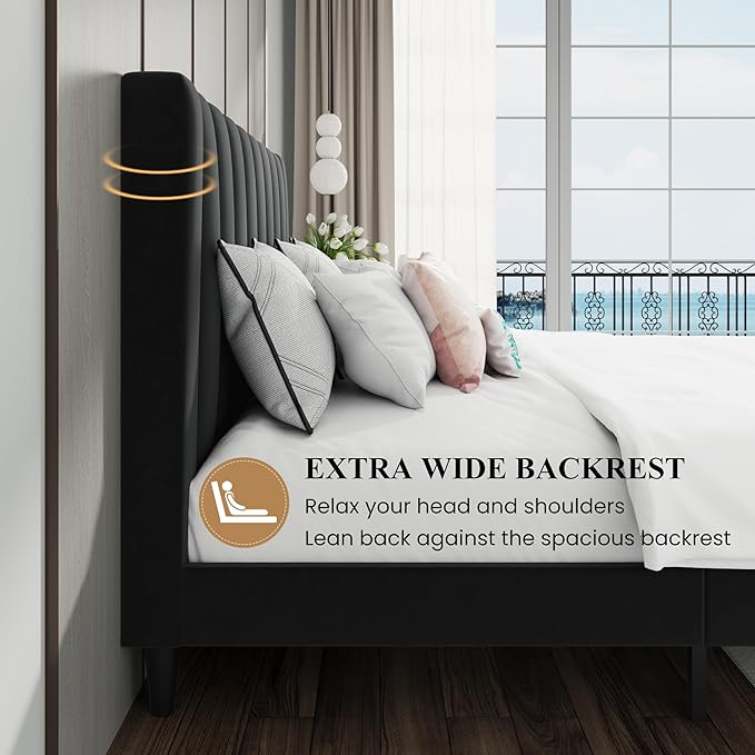 SHA CERLIN Queen Bed Frame/Velvet Upholstered Platform Bed Frame - Image 6