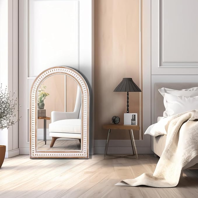 36x24 Boho Wooden Arched Wall Mirror - Image 3