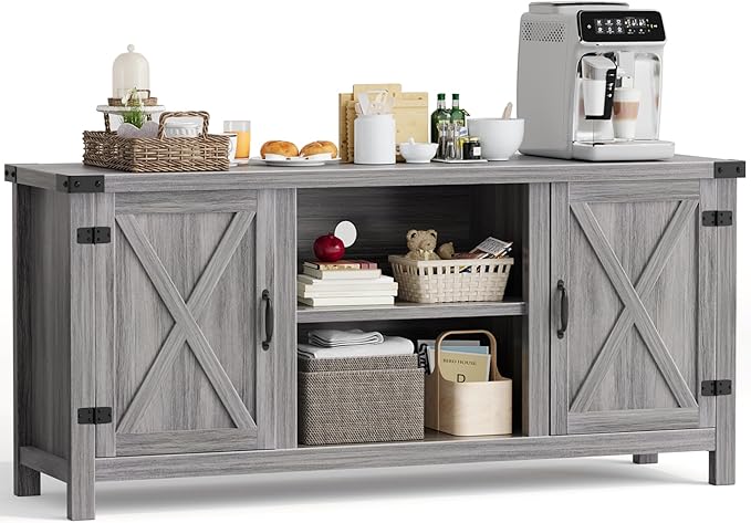 YESHOMY Farmhouse Buffet & Sideboard, Wood Coffee Bar - Image 7