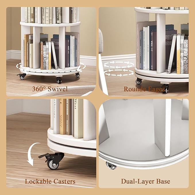 4 Tier Rotating Bookshelf Tower, 360 Spinning Bookcase Carousel - Image 6