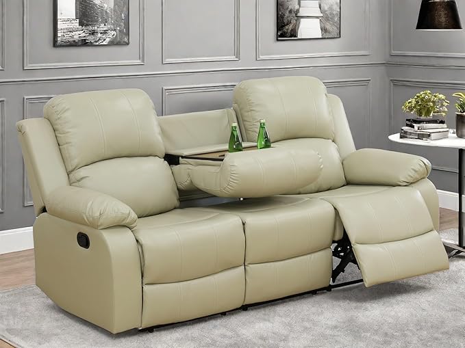 Leather Recliner Sofa Couch, 3-Seater Home Theater Seating Reclining Sofa - Image 3