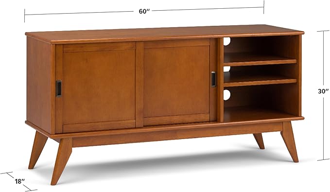 SIMPLIHOME Draper SOLID HARDWOOD 60 Inch Wide Mid Century Modern TV Media Stand - Image 2