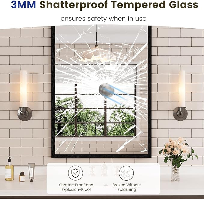 WEER 24X36 Inch Black Bathroom Mirror, Matte Black Framed Mirror, Rectangular - Image 2