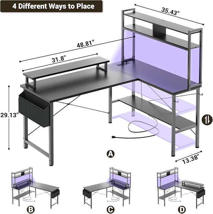 Aheaplus L Shaped Gaming Desk - Image 2