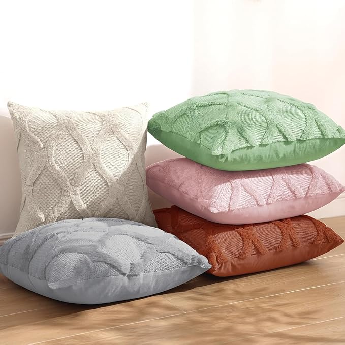 decorUhome Throw Pillow Covers 20x20 Inch Set of 2, Soft Plush Faux Fur Wool - Image 6