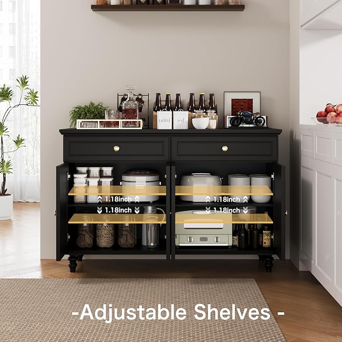 47.6" Buffet Sideboard with 2 Drawers and 4 Doors, Wooden Kitchen Storage - Image 4