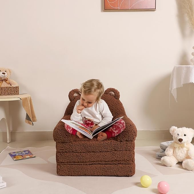 Foldable Kids Sofa, Sherpa Teddy Bear Toddler Couch - Image 2