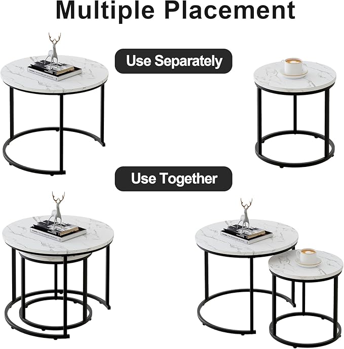 aboxoo Round Nesting Coffee Table Side Table Set of 2 End Tables - Image 8