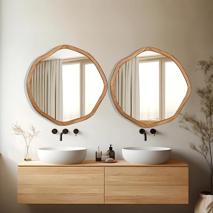 ULIKE Round Wood Mirror, 30 Inch Asymmetrical Circle Vanity Mirror - Image 6