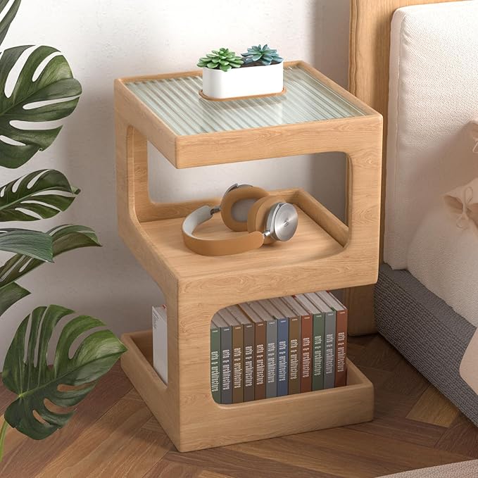 HOMEMORE Solid Wood Side Table Modern end Table Modern Nightstand No Assembly by HOMEMORE