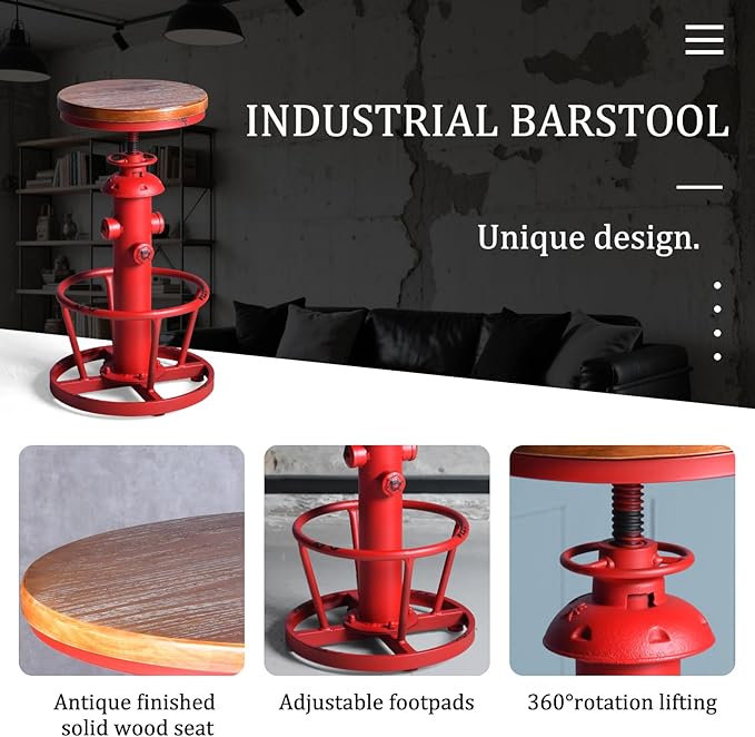 Topower Antique Industrial Round Bottom Adjustable Height Cafe Coffee Retro - Image 4