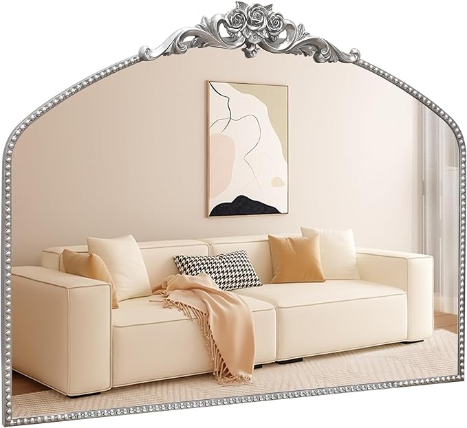 AIXI HOME Silver Arched Mirror, Baroque Wall Mounted Mirror - Image 8