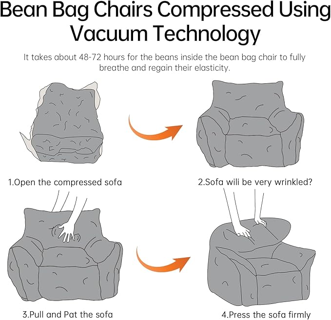 Bean Bag Chair with Ottoman, Armrest Bean Bag Chairs with Filler, Ultra Soft - Image 8