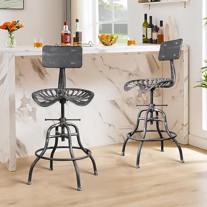 Diwhy Industrial Design Metal Adjustable Height Backrest Chair Vintage Tractor - Image 2