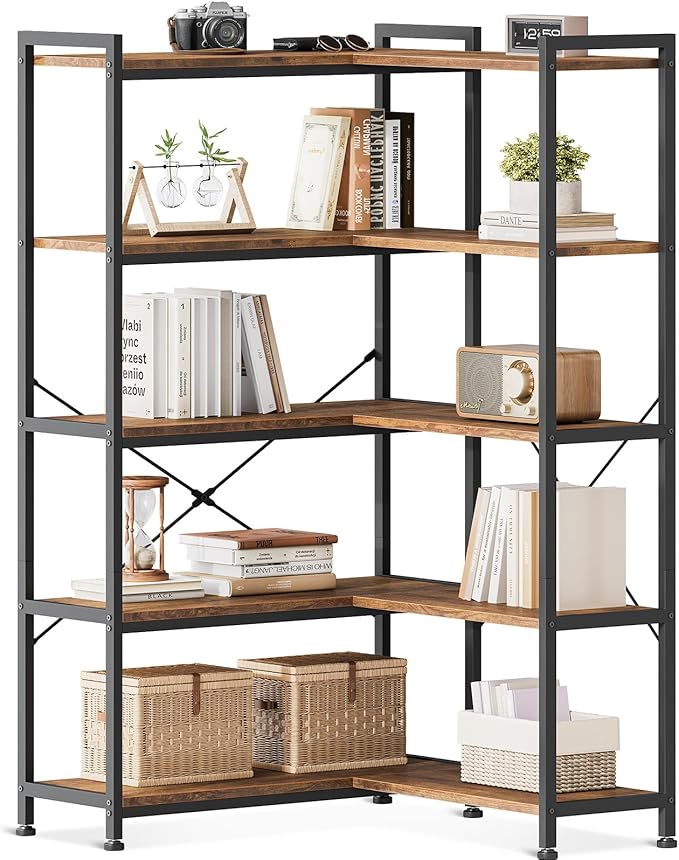 Casaottima Corner Bookshelf 5 Tier, 57 Inches Reversible Book Shelf by Casaottima