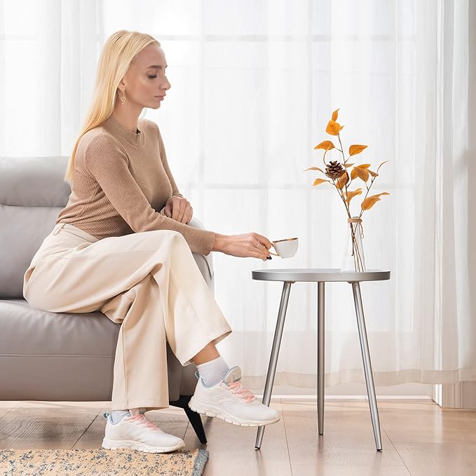 Apicizon 16" Round Side Table Set of 2, Mid Century Modern Coffee Table or - Image 2