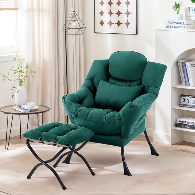 Lazy Chair with Ottoman, Comfy Fabric Accent Lounge Arm Chair with Lumbar - Image 7