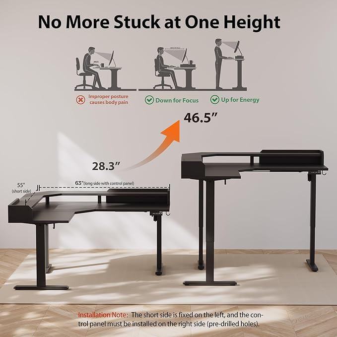 Agilestic L Shaped Standing Desk, Adjustable Height Corner Gaming Desk - Image 4