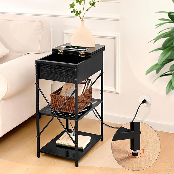Narrow Side Table with Charging Station, End Tables Set of 2 - Image 2