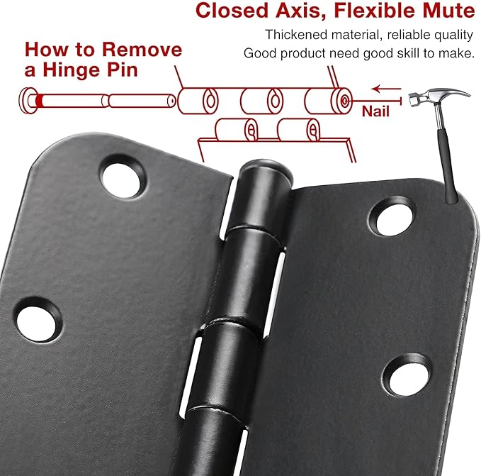 Interior Matte Black Hardware Door Hinges 3.5 Inch 30 Pack 3 1/2" Rounded 5/8" - Image 5
