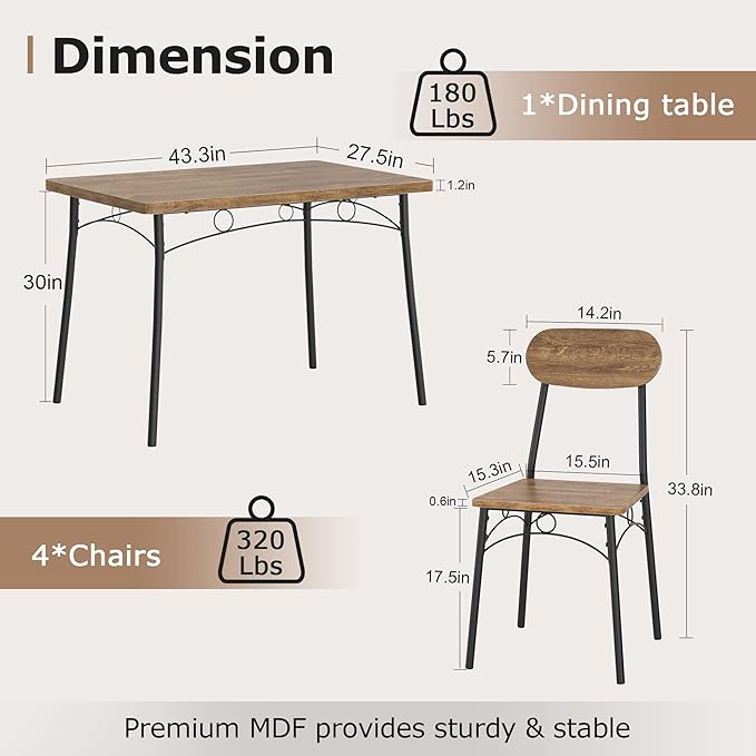 VECELO Kitchen Table Chairs Set - Image 3
