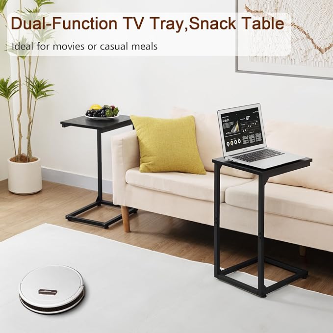 AMHANCIBLE C Shaped End Table Set of 2, Couch Tables That Slide Under, TV Tray - Image 8