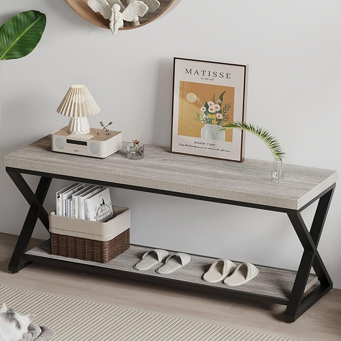 IBF Industrial Wood Entryway Bench, Indoor Farmhouse Hallway Accent Entry Bench by IBF