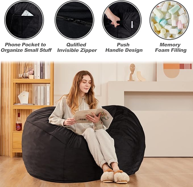 HABUTWAY Bean Bag Chair 3Ft Luxurious Velvet Ultra Soft Fur - Image 5