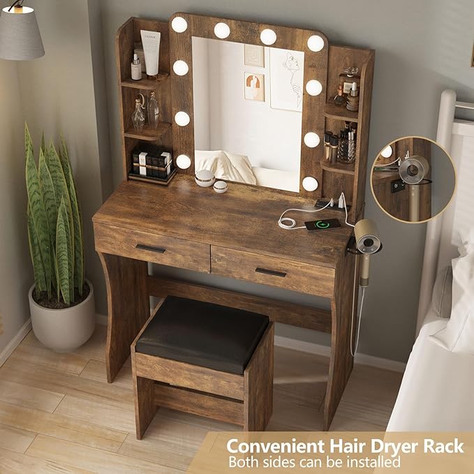 Vabches Vanity Desk with Lights, Makeup Vanity with Power Strip, Dressing Table - Image 7