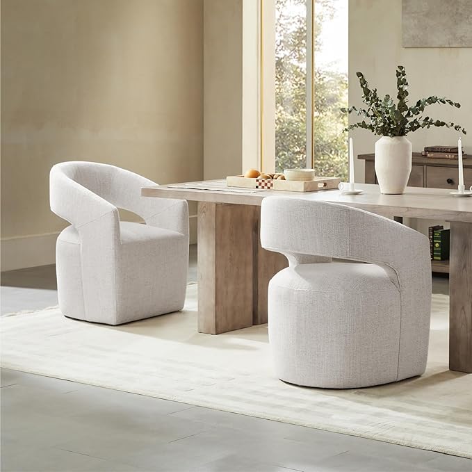 Upholstered Dining Chairs with Casters No Assembly Modern Barrel Armchair with - Image 2